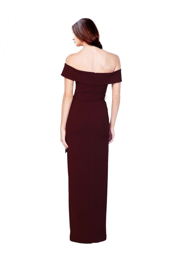 Outlet Off the Shoulder Long Formal Crepe Bridesmaid Dress / Prom Dress with Waist Tie UK