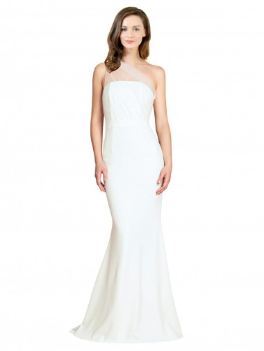 Outlet Soft Tulle Shoulder Overlay Mermaid One Shoulder Formal Crepe Bridesmaid Dress UK