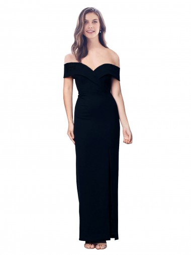 Outlet Off the Shoulder Long Full Length Formal Crepe Bridesmaid Dress / Prom Dress with Side Split UK