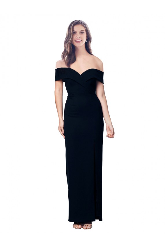Outlet Off the Shoulder Long Full Length Formal Crepe Bridesmaid Dress / Prom Dress with Side Split UK