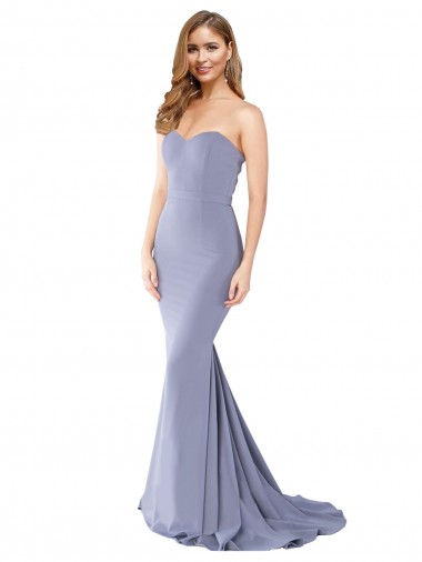 Outlet Long Strapless Sweetheart Sweep Train Formal Crepe Bridesmaid Dress / Prom Dress with Low Back UK