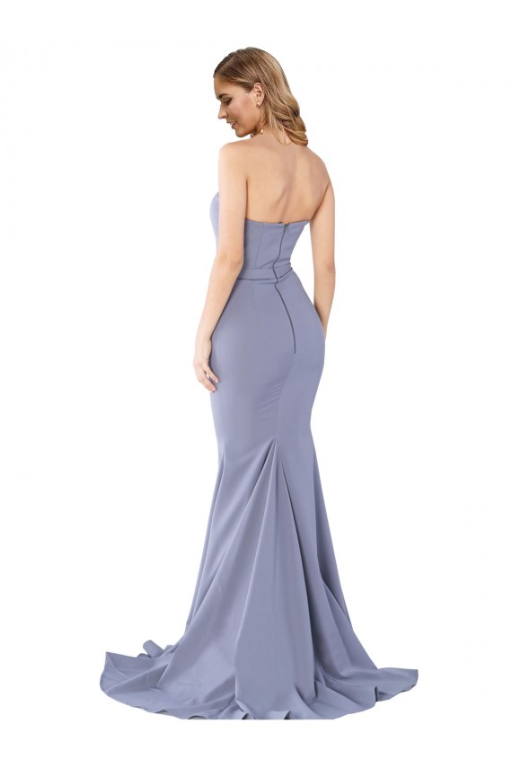 Outlet Long Strapless Sweetheart Sweep Train Formal Crepe Bridesmaid Dress / Prom Dress with Low Back UK