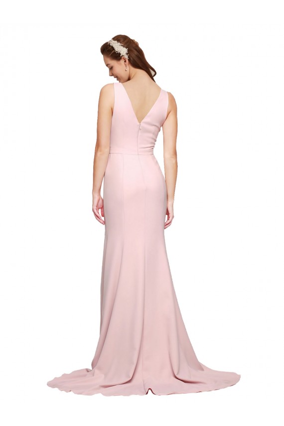 Outlet Deep V-Neckline and Back Long Sweep Train Crepe Bridesmaid Dress / Prom Dress with Shoulder Straps UK