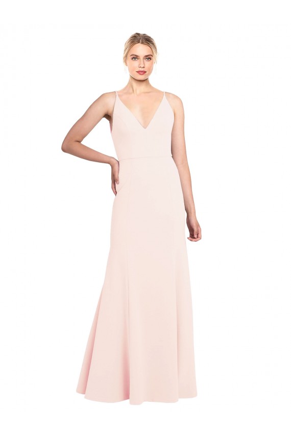 Outlet Slim A-Line V-Neck Long Stretch Formal Crepe Bridesmaid Dress / Prom Dress with V-Back UK