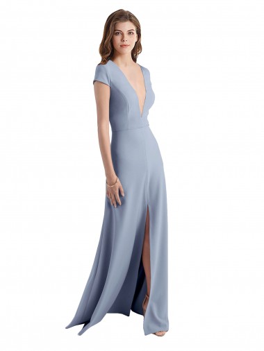 Outlet Plunging V-Neck Cap Sleeves Stretch Crepe Bridesmaid Dress / Prom Dress with Front Slit UK