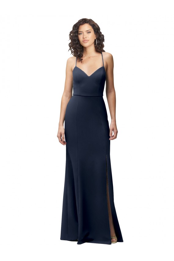 Outlet Sweetheart Fit and Flare Stretch Formal Crepe Bridesmaid Dress / Prom Dress with Side Slit and Strappy Back UK