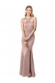 Outlet Long Floor Length High Neck Fit and Flare Stretch Crepe Bridesmaid Dress / Prom Dress with Side Slit UK