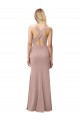 Outlet Long Floor Length High Neck Fit and Flare Stretch Crepe Bridesmaid Dress / Prom Dress with Side Slit UK