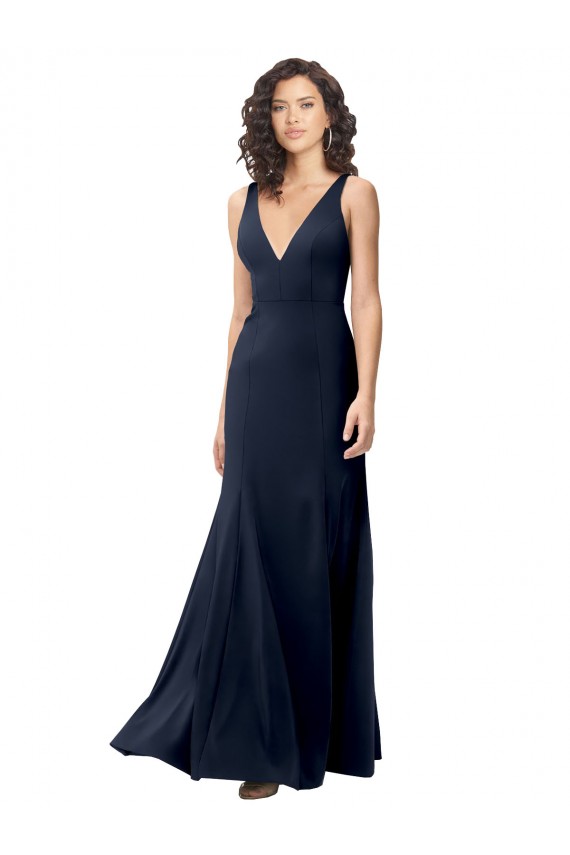 Outlet Classic V-Neck Long Stretch Formal Crepe Bridesmaid Dress / Prom Dress with V-Back UK
