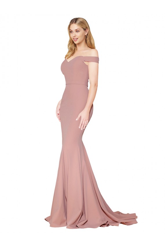 Outlet Off the Shoulder Sweetheart Long Sweep Train Formal Crepe Bridesmaid Dress / Prom Dress UK
