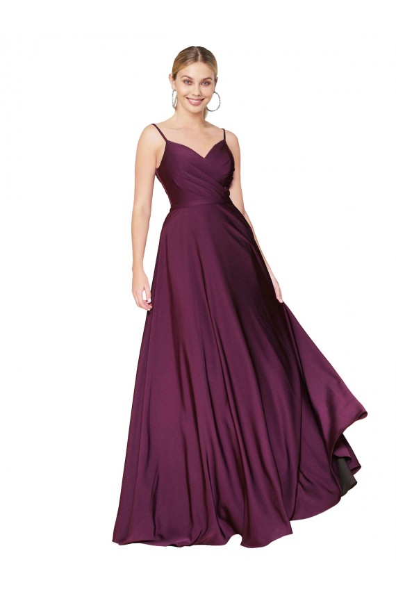 Outlet High Neck Spaghetti Straps Long V-Back Formal Crepe Bridesmaid Dress / Prom Dress UK
