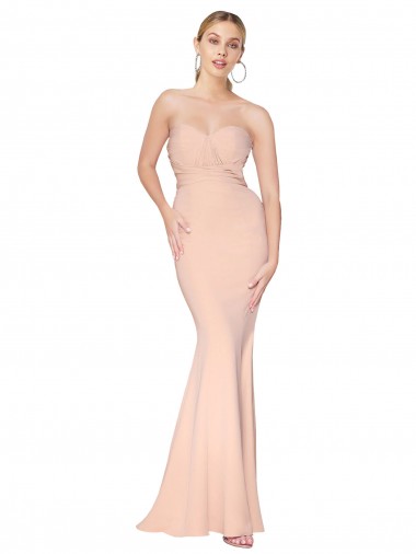 Outlet Sweetheart Shirred Neck Long Floor Length Formal Crepe Bridesmaid Dress / Prom Dress UK