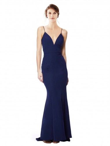 Outlet Deep V-Neck Spaghetti Straps Mermaid Formal Crepe Bridesmaid Dress / Prom Dress UK