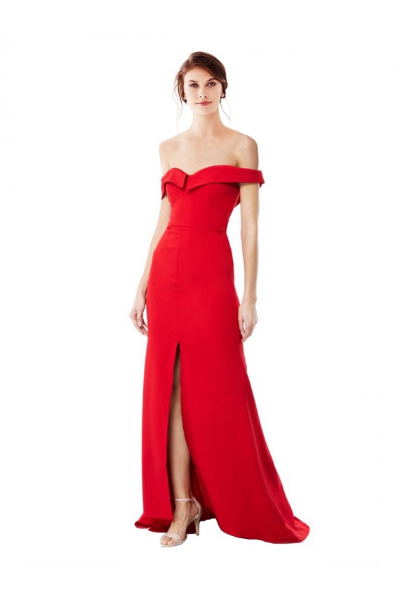 Outlet Off the Shoulder Chapel Train Formal Crepe Bridesmaid Dress / Prom Dress with Thigh-High slit UK