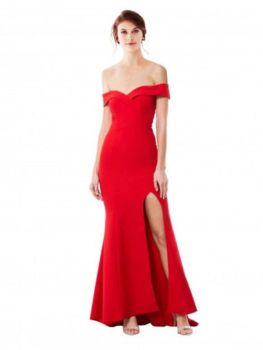 Outlet Off the Shoulder Sweetheart Maxi Formal Crepe Bridesmaid Dress / Prom Dress With Thigh Split and Train UK