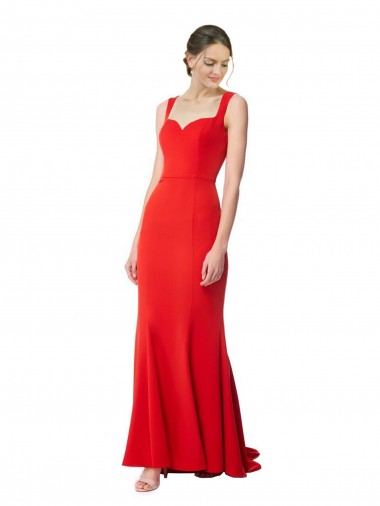Outlet Long Chapel Train Fishtail Maxi Formal Crepe Bridesmaid Dress / Prom Dress with Sweetheart Neckline UK
