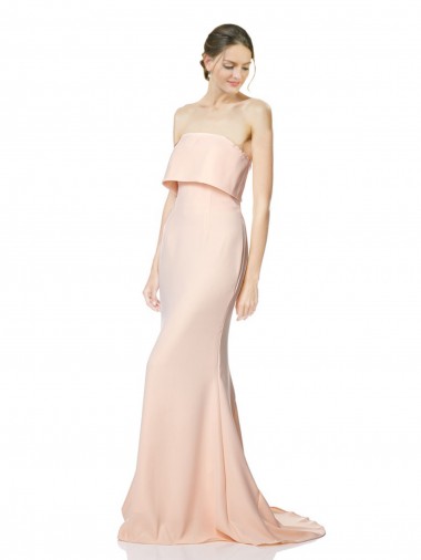 Outlet High Neck Strapless Long Formal Crepe Maxi Bridesmaid Dress / Prom Dress with Overlay UK