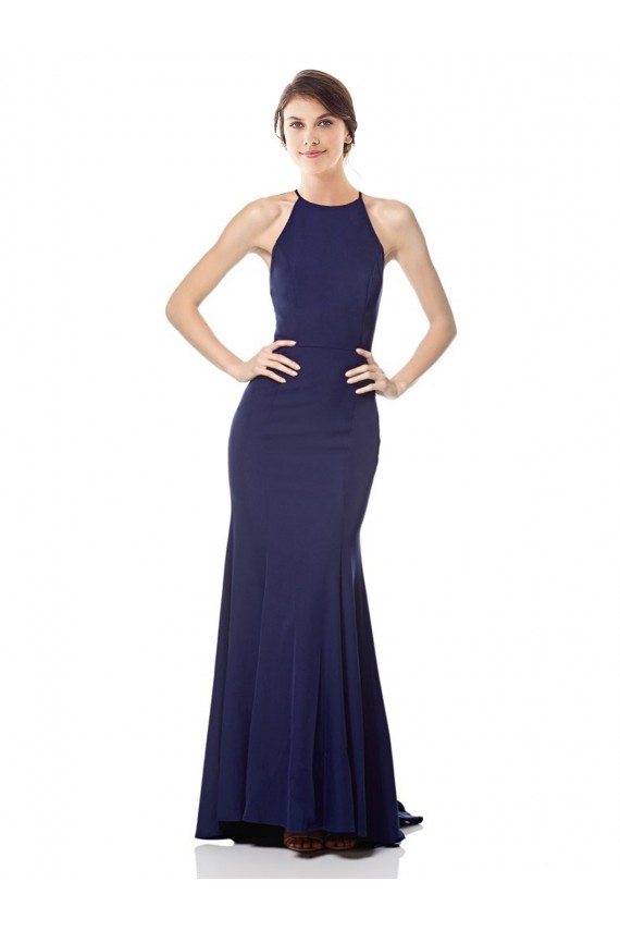 Outlet High Neck Fishtail Formal Crepe Bridesmaid Dress / Prom Dress with Open Back Detail UK