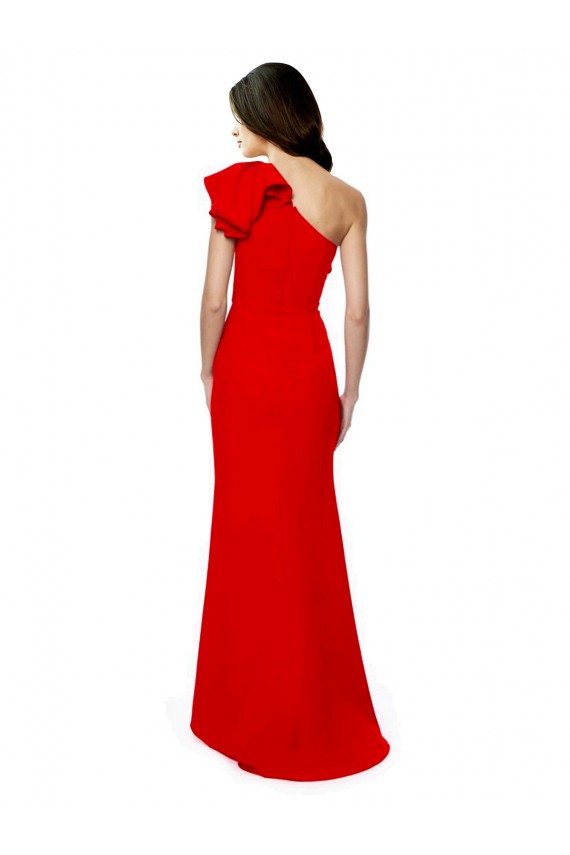 Outlet High Neck Ruffle Frill One Shoulder Maxi Formal Crepe Bridesmaid Dress / Prom Dress UK