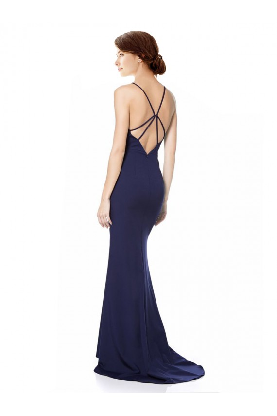 Outlet Fishtail High Neck Maxi Formal Crepe Bridesmiad Dress with Strappy Back Detail UK
