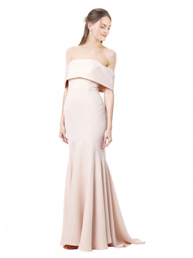Outlet Mermaid Bardot Maxi Formal Crepe Bridesmiad Dress with Fishtail Train UK