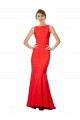 Outlet High Neck Maxi Formal Crepe Bridesmiad Dress with Exaggerated Back Ruffle UK