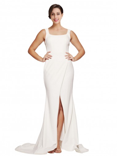 Outlet Square Neck Long Sheath Sweep Train Crepe Bridesmaid Dress / Prom Dress  UK