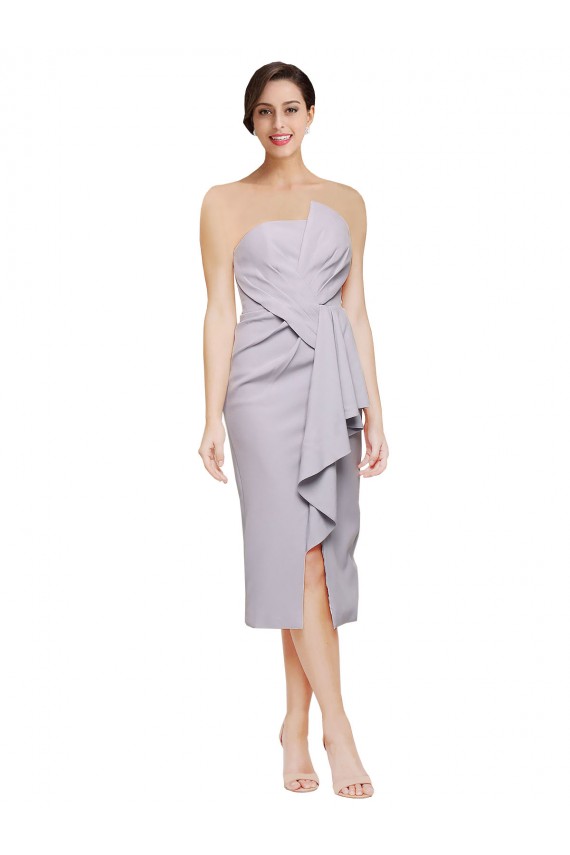 Outlet Short Cocktail Length Strapless Formal Crepe Bridesmaid Dress / Prom Dress with Ruffles UK