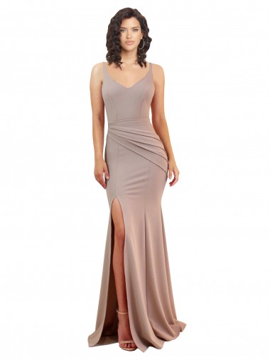 Outlet Fishtail Shape V-Neck Formal Crepe Bridesmaid Dress / Prom Dress with Slit UK
