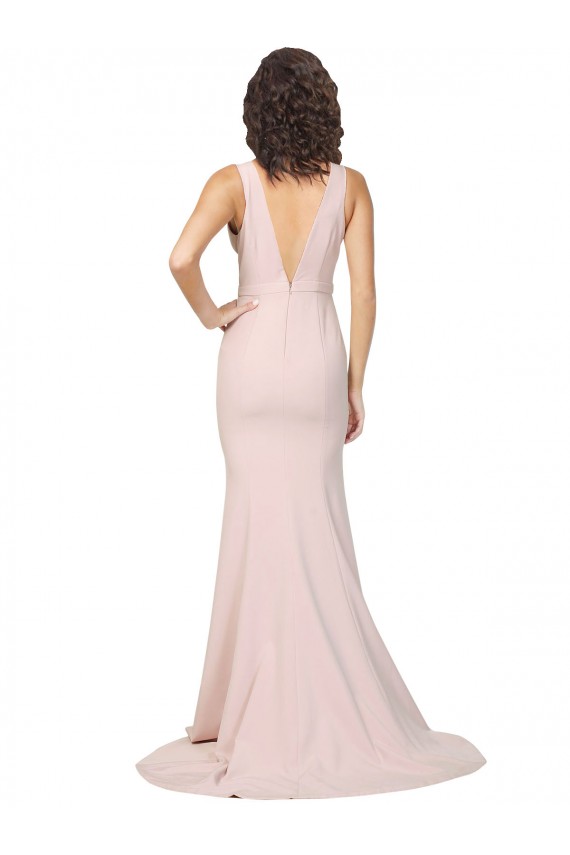 Outlet Deep Plunging V-Neckline Full Length Formal Crepe Bridesmaid Dress / Prom Dress with Deep V-Backline UK