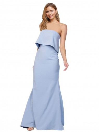 Outlet Strapless Full Length Formal Crepe Bridesmaid Dress / Prom Dress with Bodice Overlay UK