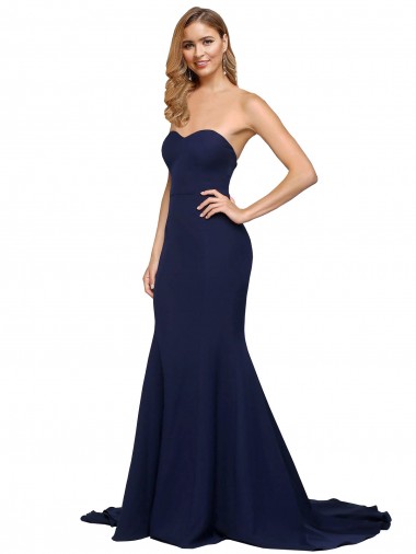 Outlet Fit and Flare Sweetheart Long Formal Crepe Bridesmaid Dress / Prom Dress with Sweep Train UK