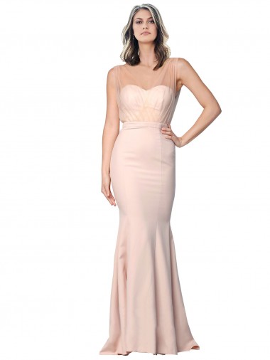 Outlet Full Length Sweetheart Formal Crepe Bridesmaid Dress / Prom Dress with Tulle Overlay UK