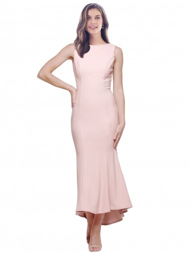 Outlet High Neck Low V-Back Cocktail Midi Length Formal Crepe Bridesmaid Dress / Prom Dress UK