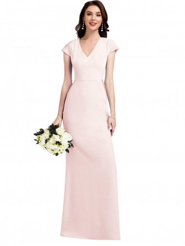 Outlet Cap Sleeve A-Line Formal Crepe Bridesmaid Dress / Prom Dress with Pockets UK