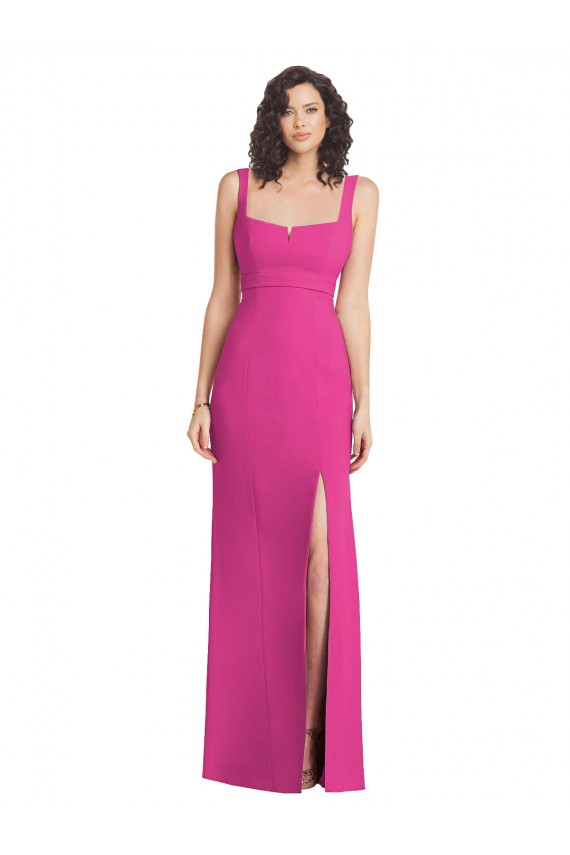 Outlet Wide Strap Notch Empire Waist Bridesaid Dress with Front Slit UK