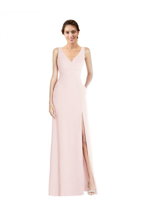 Outlet Square Neck Low Back A-Line Bridesmaid Dress / Prom Dress with Front Slit and Pockets UK