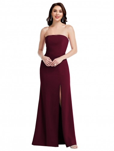 Outlet Strapless Crepe Maxi Bridesmaid Dress / Prom Dress with Front Slit UK