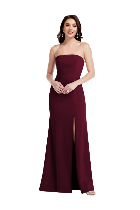 Outlet Strapless Crepe Maxi Bridesmaid Dress / Prom Dress with Front Slit UK