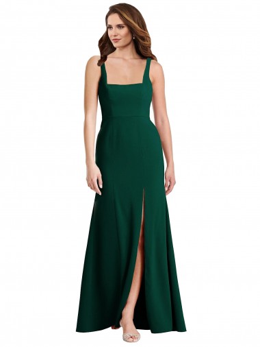 Outlet Square Neck Trumpet Maxi Bridesmaid Dress / Prom Dress with Front Slit UK