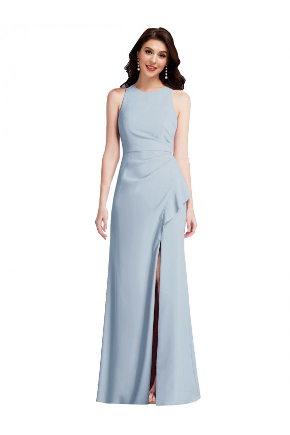 Outlet Halter Maxi Bridesmaid Dress / Prom Dress with Cascade Ruffle Slit UK