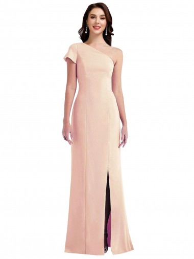 Outlet One Shoulder Cap Sleeves Trumpet Formal Crepe Bridesmaid Dress / Prom Dress with Front Slit UK