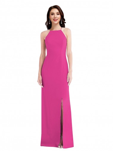 Outlet Open Back High Neck Halter Trumpet Formal Crepe Bridesmaid Dress / Prom Dress UK