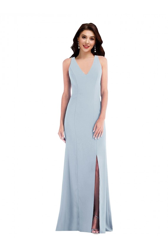 Outlet Criss Cross Cutout Back Maxi Bridesmaid Dress / Prom Dress with Front Slit UK