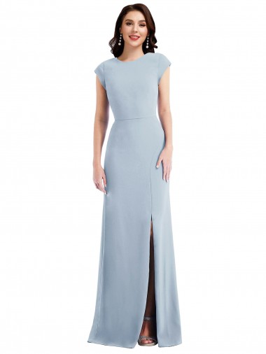 Outlet Cap Sleeve Open Back Trumpet Formal Crepe Bridesmaid Dress / Prom Dress with Front Slit UK