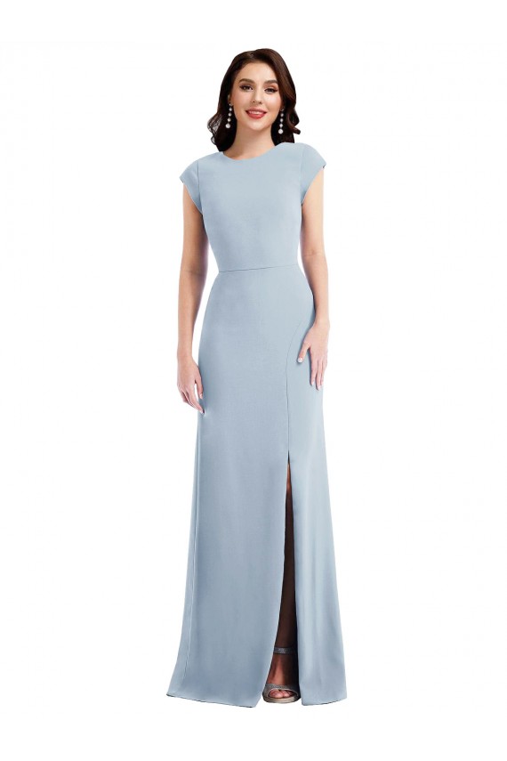 Outlet Cap Sleeve Open Back Trumpet Formal Crepe Bridesmaid Dress / Prom Dress with Front Slit UK
