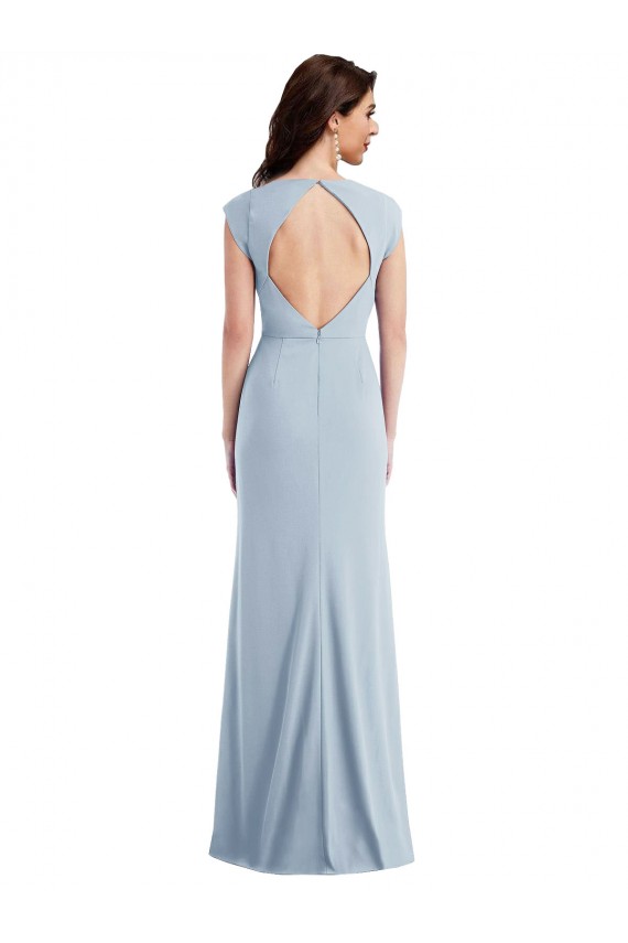 Outlet Cap Sleeve Open Back Trumpet Formal Crepe Bridesmaid Dress / Prom Dress with Front Slit UK
