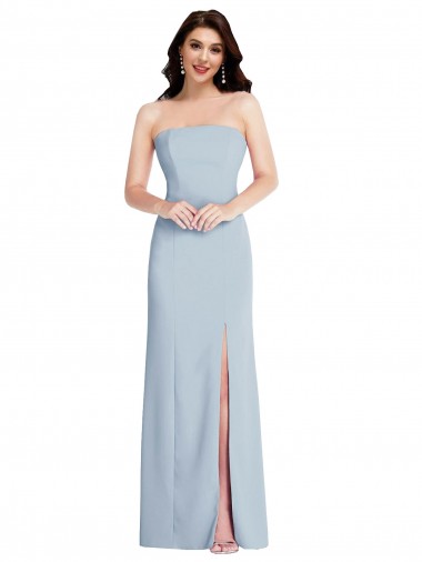 Outlet Strapless Scoop Back Maxi Formal Crepe Bridesmaid Dress / Prom Dress with Front Slit UK