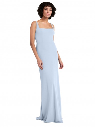 Outlet Slim Square Neck Fit and Flare Full Length Stretch Crepe Bridesmaid Dress / Prom Dress UK