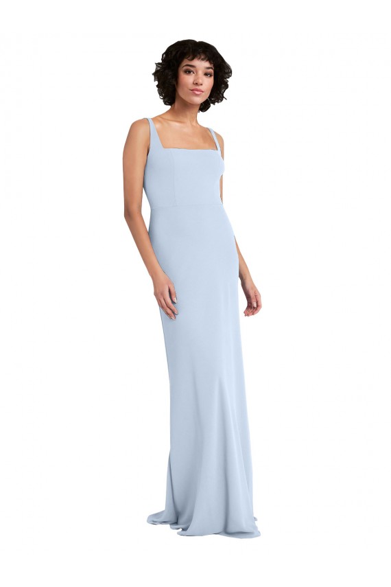 Outlet Slim Square Neck Fit and Flare Full Length Stretch Crepe Bridesmaid Dress / Prom Dress UK